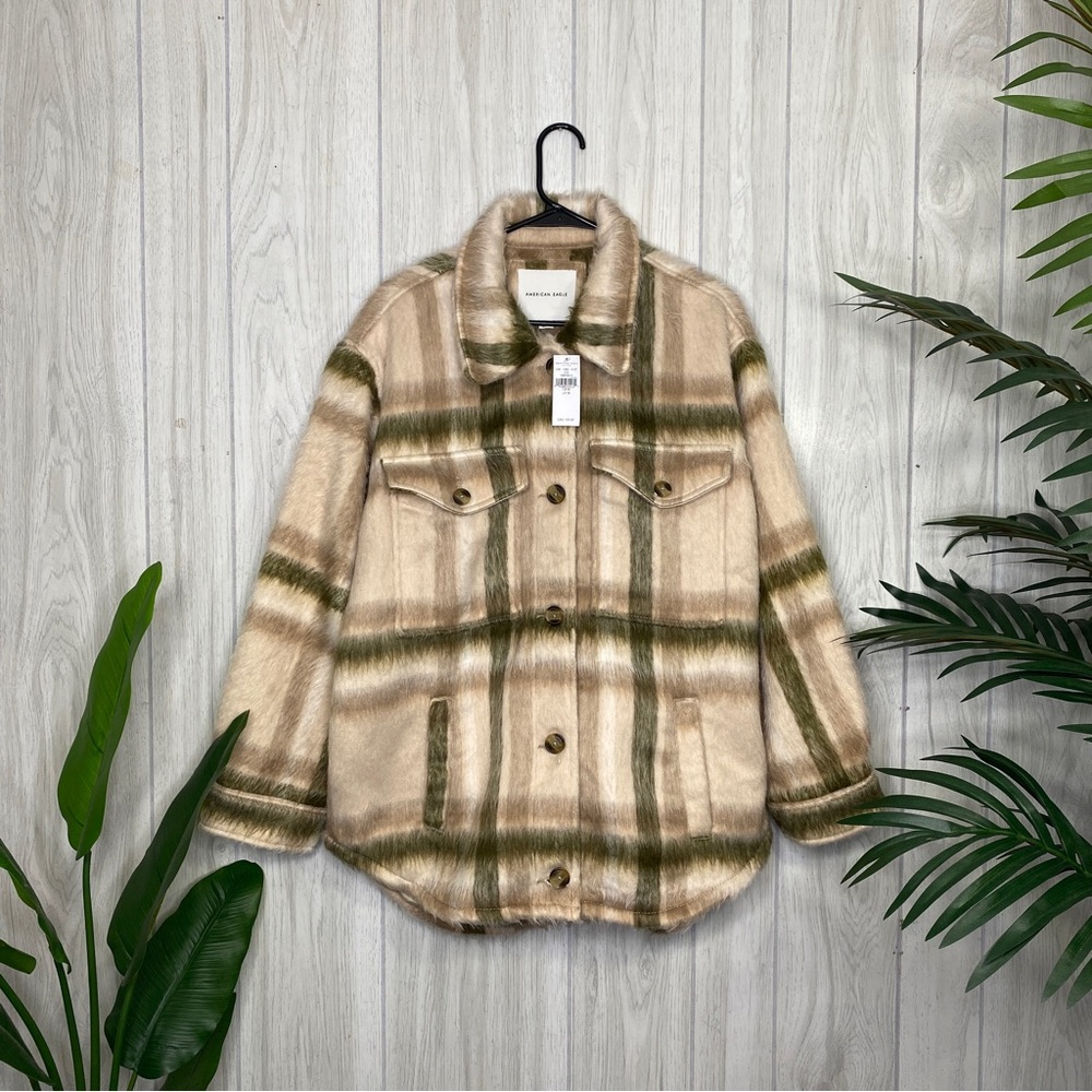 NEW American Eagle Brushed Plaid Shirt Jacket Shacket size M Medium NWT
